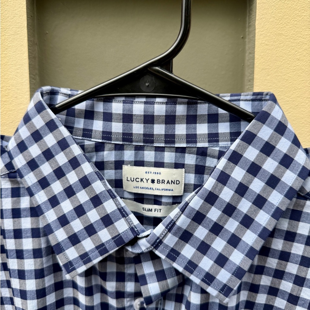 Lucky Brand Navy and Light Blue Gingham Button-Down Shirt